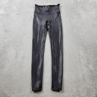Spanx By Sara Blakely Leggings Womens Small Black Faux Leather Stretch Moto